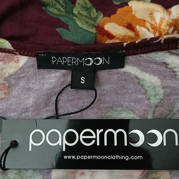 NWT Papermoon Tank Top Small Basima Cross Strap Flowy Burgundy Wine Floral Rayon - Picture 8 of 9